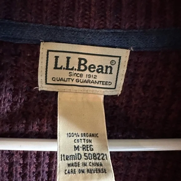 LL Bean Men's Organic Cotton Full Zip Sweater Purple Medium Regular 508221 - Picture 3 of 10